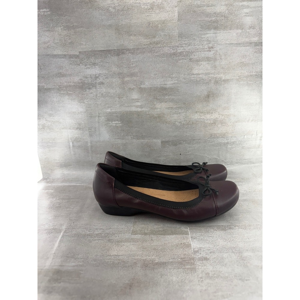 Clarks Collection Burgundy Leather Cushion Soft Ballet Flats Shoes Sz 6.5M - Picture 7 of 11